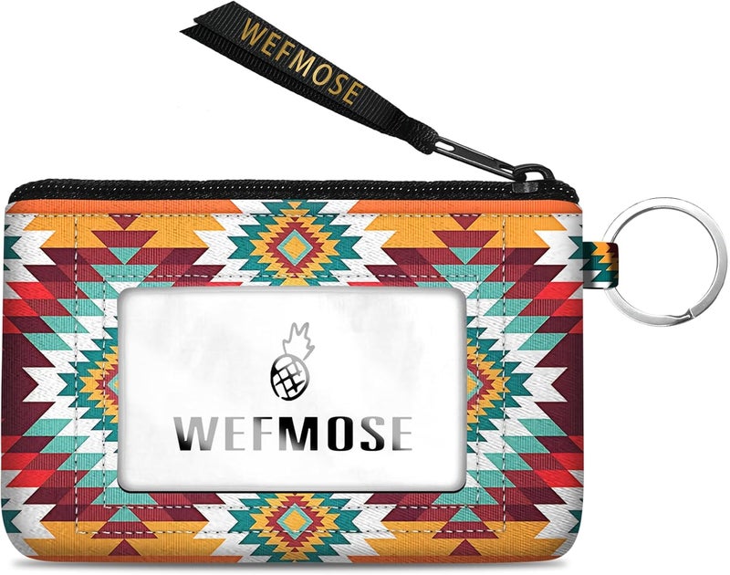 WEFMOSE Small Wallet Keychain with Clear ID Window Zipper Cute ID Case Coin Purse for Women Water Resistant Coin Pouch-Western Aztec Keychain Wallet - Image 1